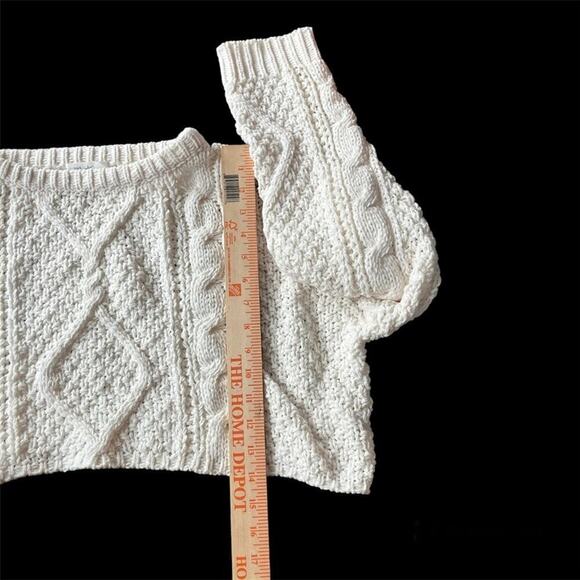 The Native One Cable Knit Sweater Cropped Dropped Shoulder Chunky Ivory Small - Picture 7 of 8